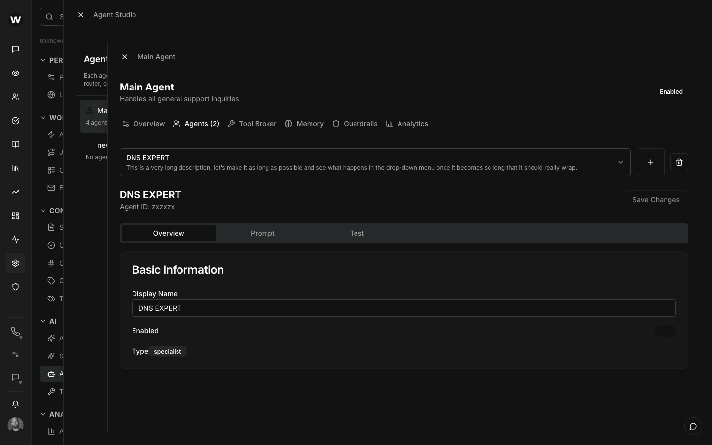 Agent specialist configuration