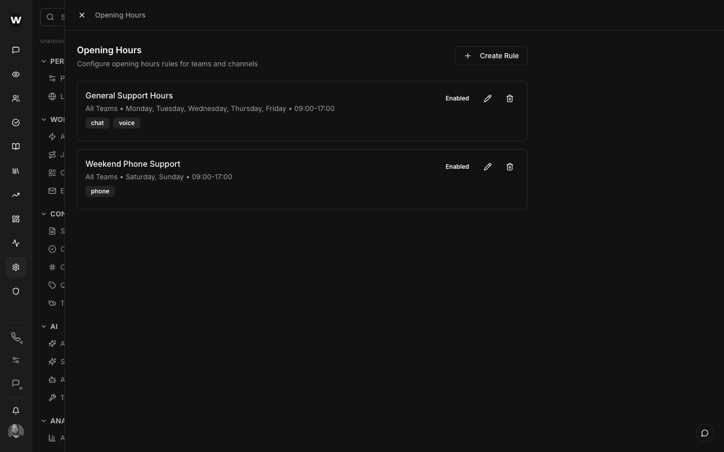 Opening hours configuration