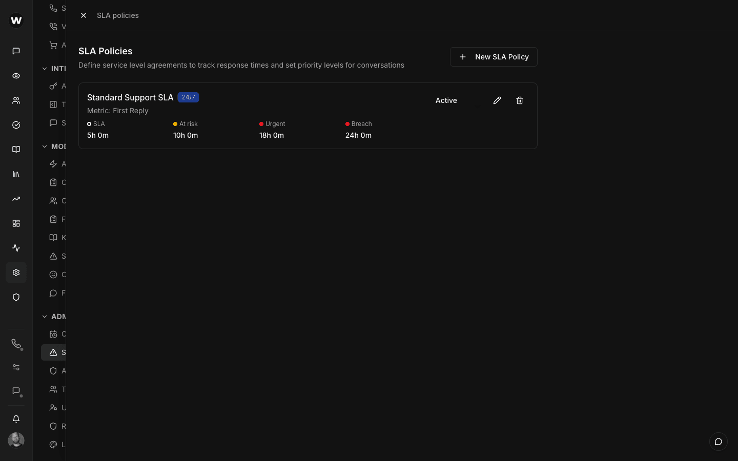 SLA policy configuration