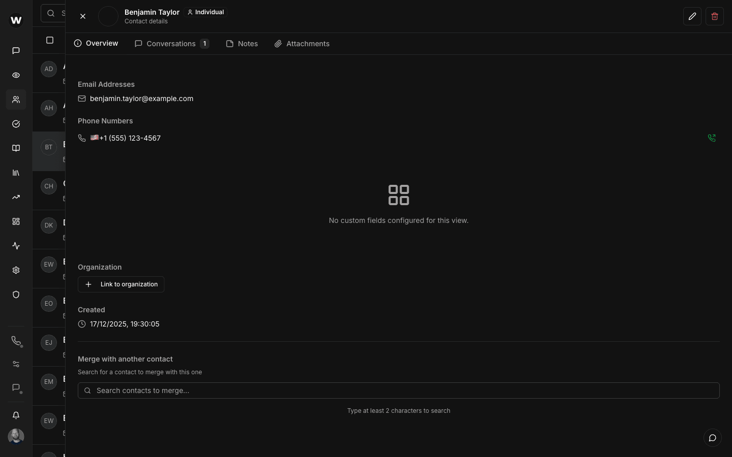 Customer contact detail with full history