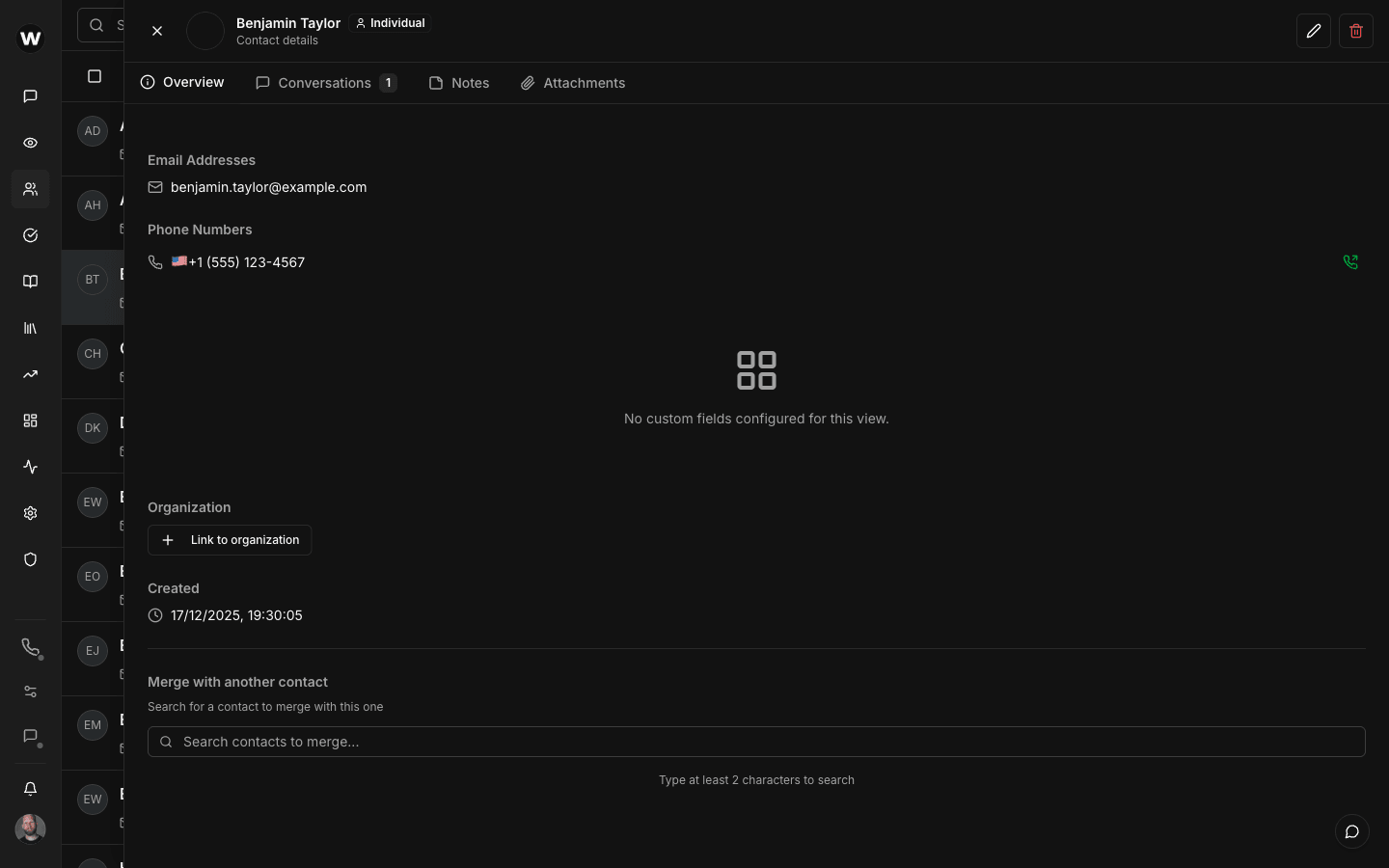 Customer contact detail with full history