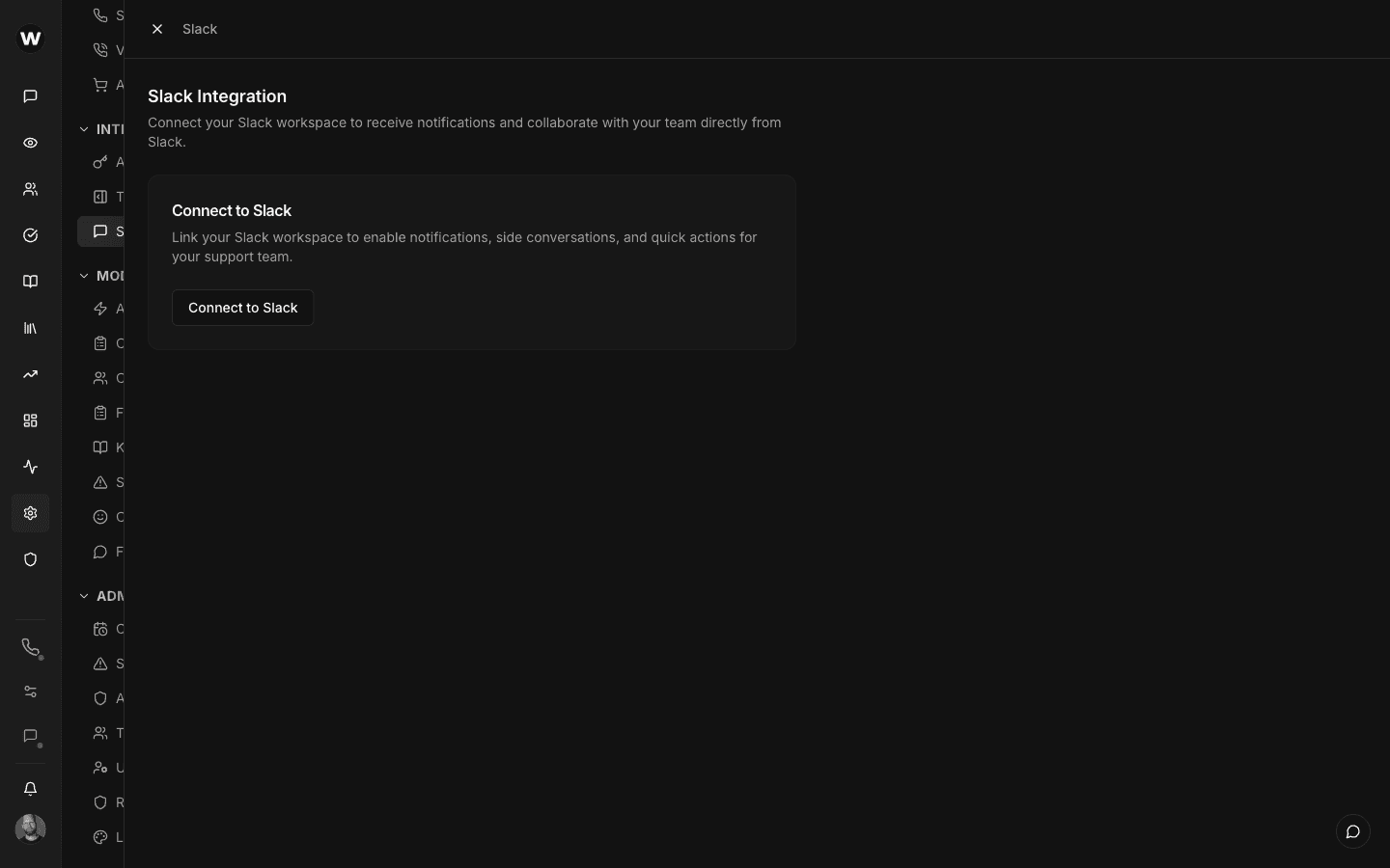 Slack integration settings