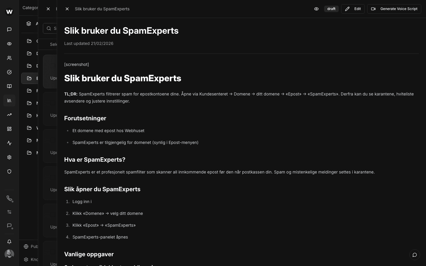Knowledge base article powering AI responses