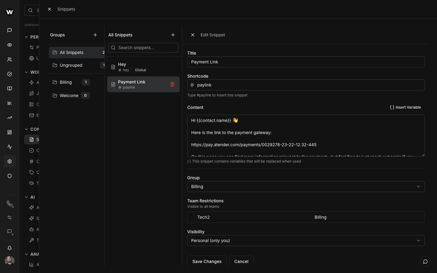 Snippet picker with templates