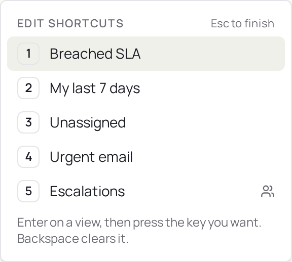 The same list in edit mode, explaining how to bind a key